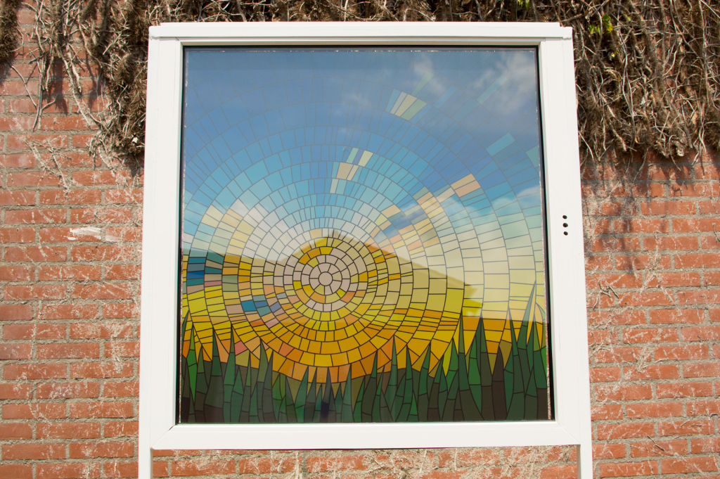 Frosted window film (2) with stained glass print