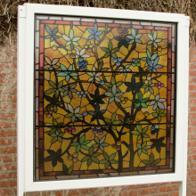 Transparent window film (3) with stained glass print
