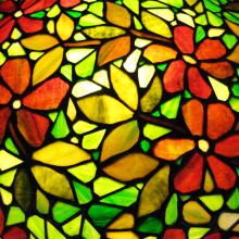 Window film, stained glass, flowers, green, yellow, red