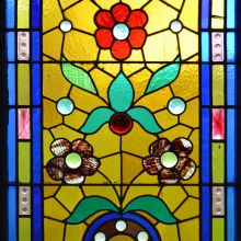 Window film, stained glass pattern, flowers, yellow, blue
