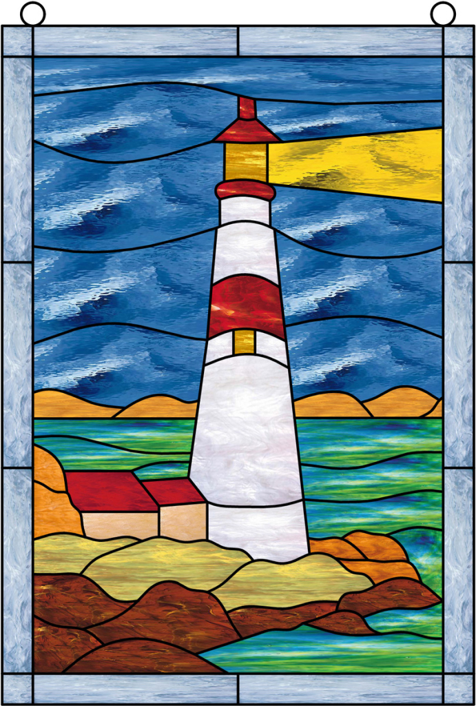 Window film, stained glass, lighthouse, sky, water