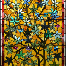 Window film, stained glass, flowers, yellow, red