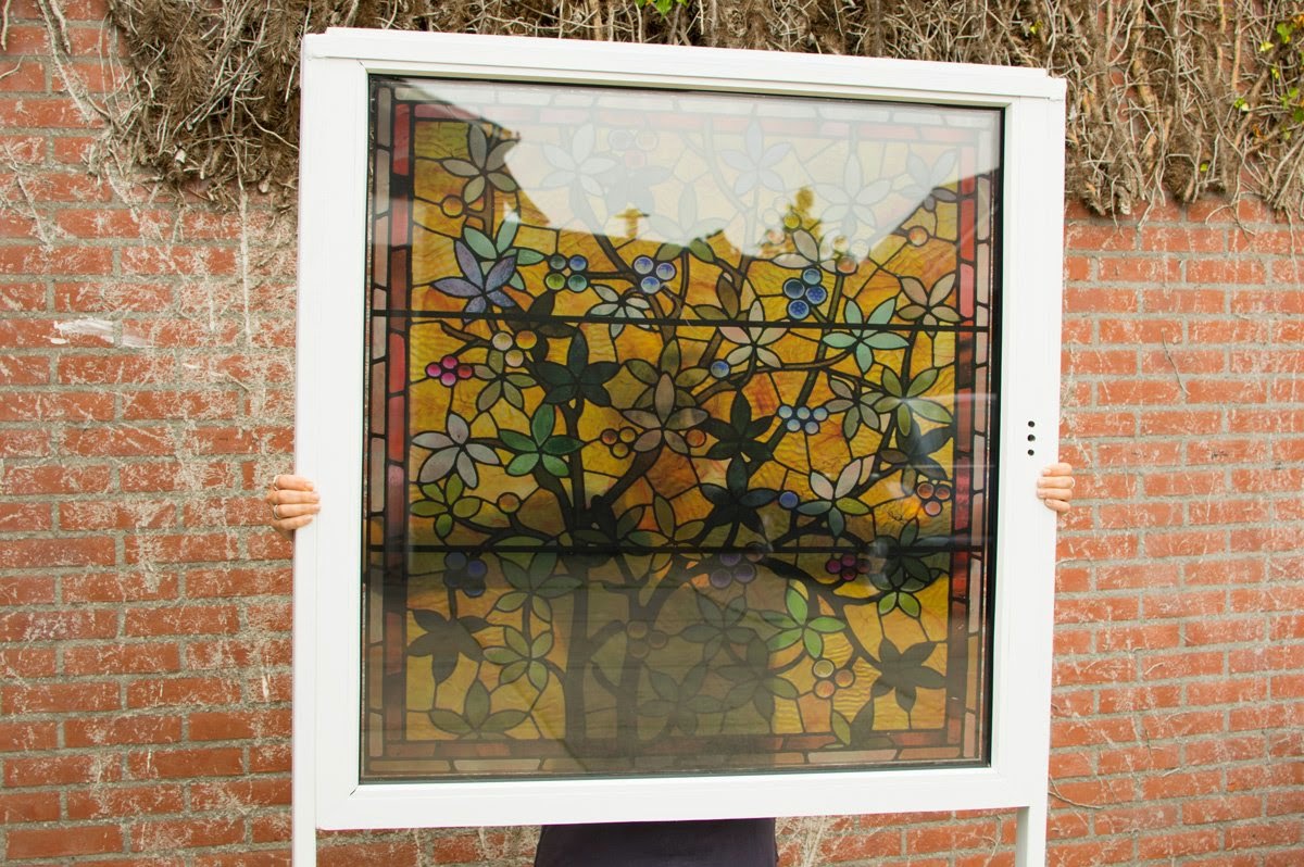 Stained glass window film, Transparent window film (3), flowers, yellow, classic