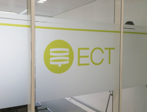 Frosted window film (2) with print, logo, office