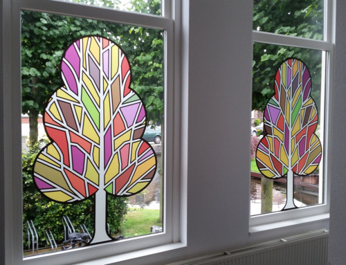 Frosted window film (2) with print, tree, modern, cut-to-shape