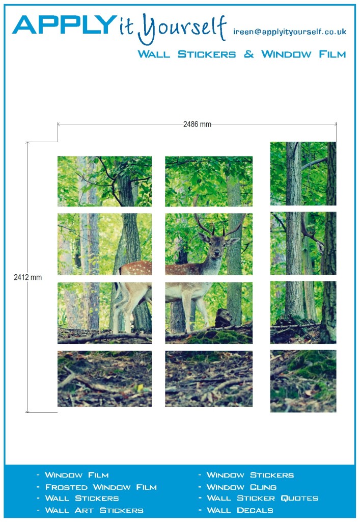 Frosted window film (2) multiple windows, print, nature, forest, deer