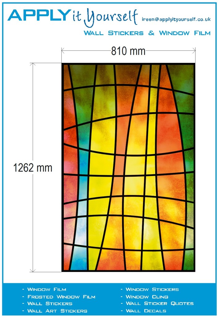 Window film transparent (3) stained glass, print, yellow, red, green, blue