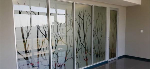 Frosted window film cut (1), frosted, glass, film, with, branches, cut, away, custom, design