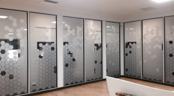 Frosted window film cut (1), honeycomb, hexagon, custom, frosted, glass, film, for, the, office