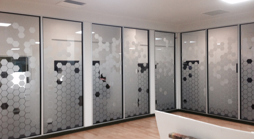 Frosted window film cut (1), honeycomb, hexagon, custom, frosted, glass, film, for, the, office