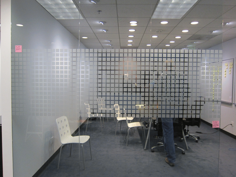 Frosted window film cut (1), office, small, squares, custom, frosted, window, film