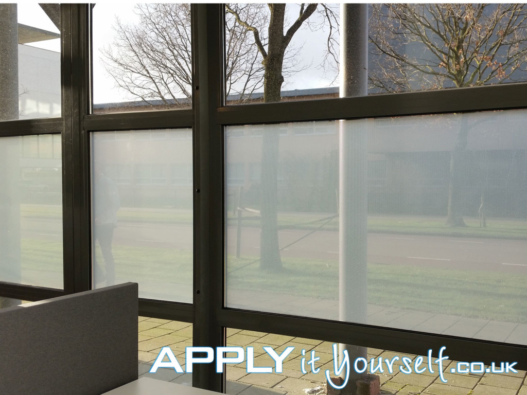 Two way vision, window film, perforated frosted window film, partial privacy