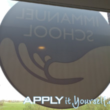 reverse window sticker, logo, large, school, backside, back