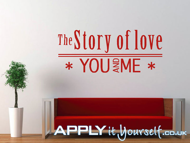 wall, decals, large, red, quote, livingroom, the story of love, you and me