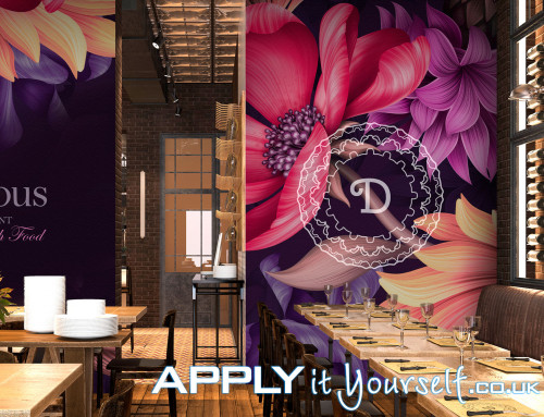 wall mural, sticky, textile, large restaurant, removable, temporary