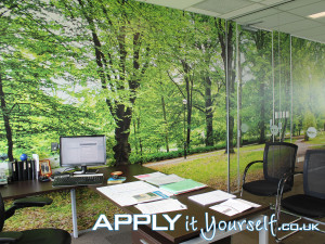 wall stickers, custom, mural, walls, mat, vinyl, office walls, forest, trees
