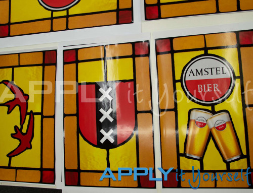 Stained glass window film, custom design, pub, restaurant, hospitality