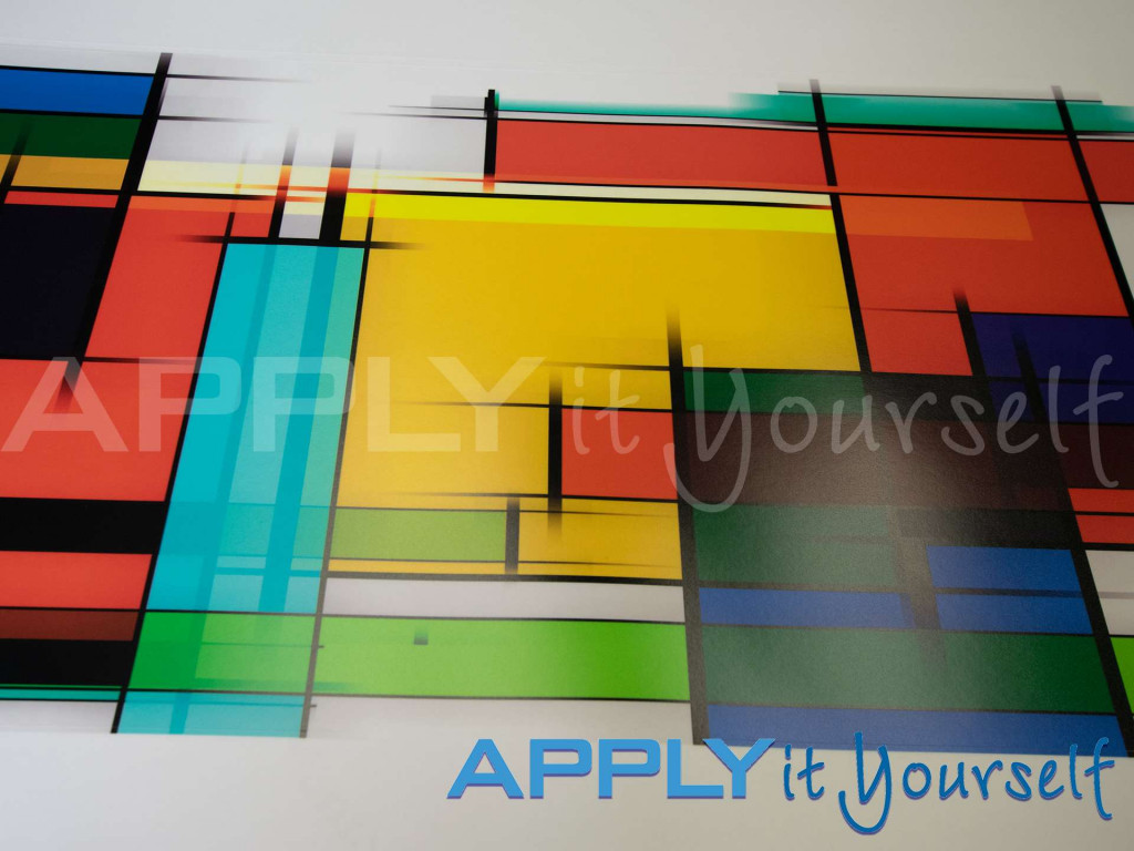 stained glass window film, frosted window film, abstract multicolour design