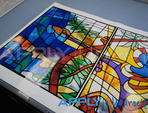 Stained glass window film, religious, jezus, abstract design, multiple windows