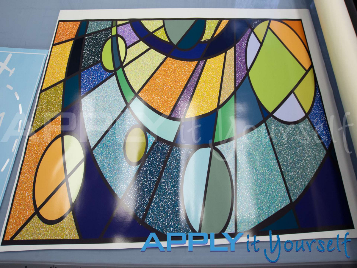 stained glass window film, transparent window film, abstract design, circles