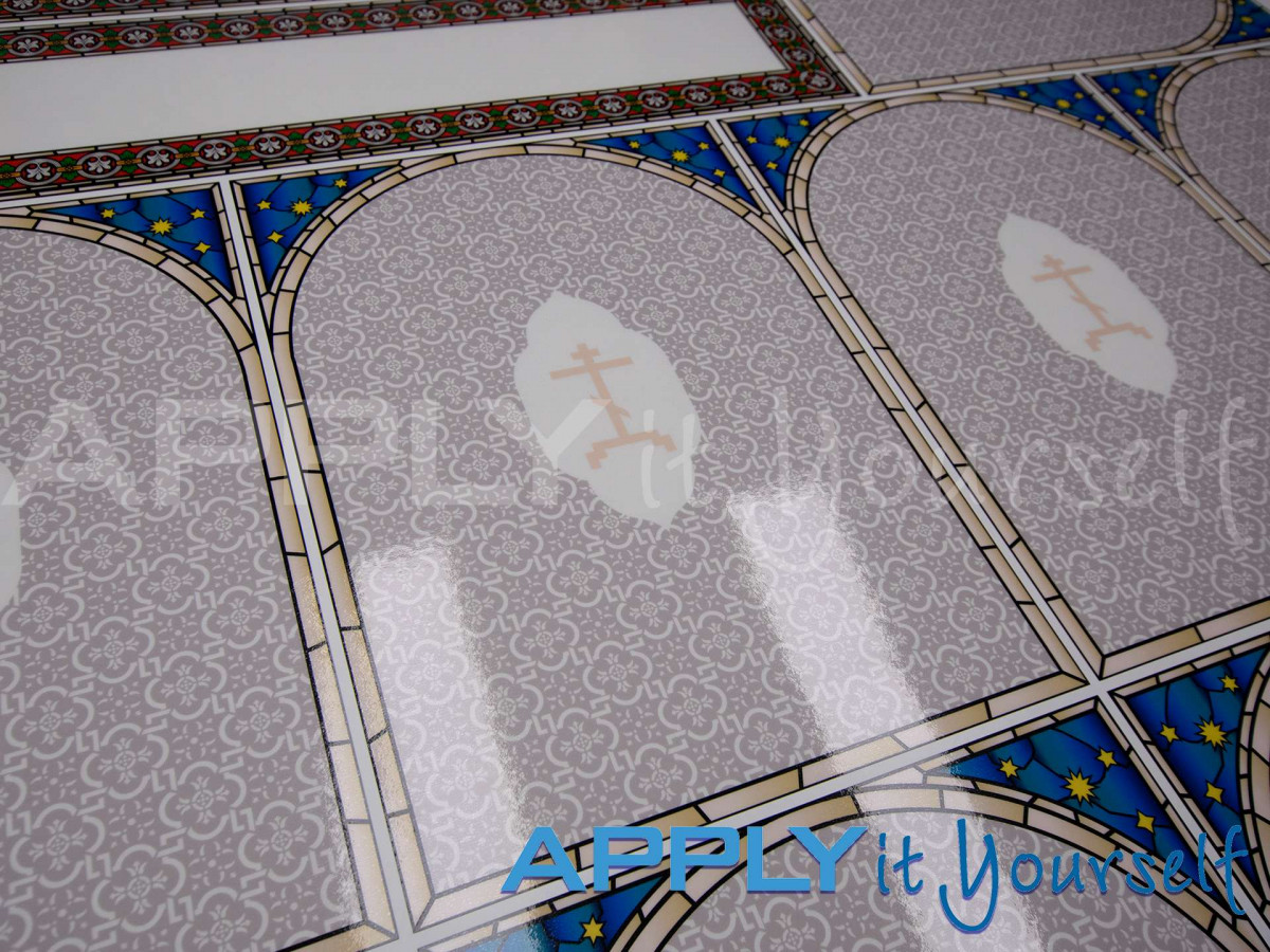 stained glass window film, transparent window film, religious, laminated