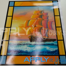 stained glass window film, transparent window film, painting, ship, boat