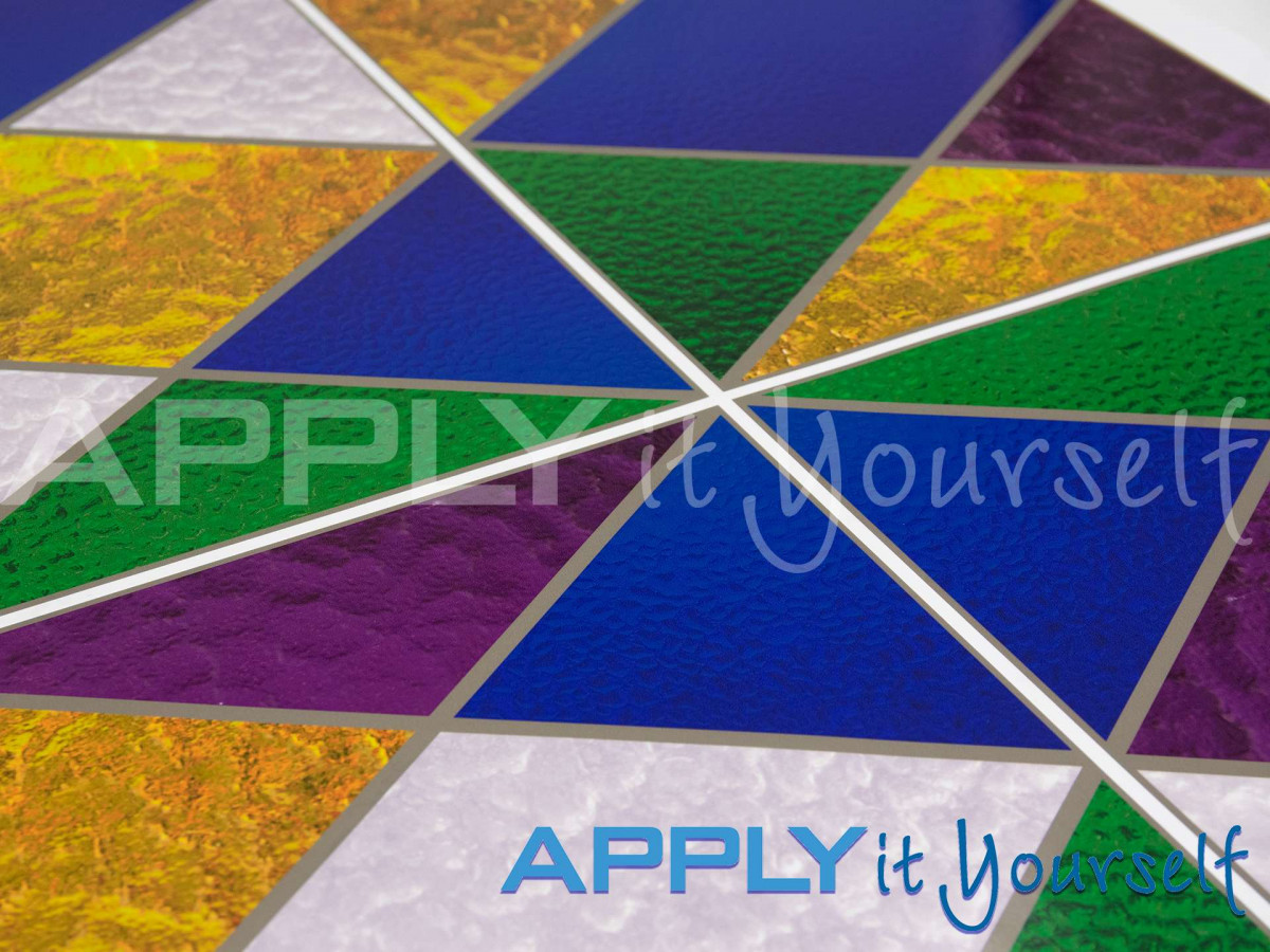 stained glass window film, triangles, multiple colours glass