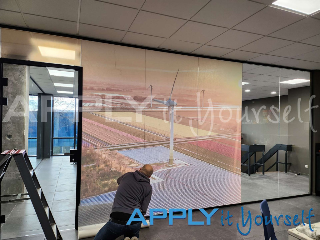 transparent window film, with custom photo, installation