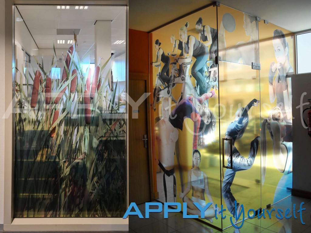 transparent window film, office, cut-to-shape, bespoke design, multiple designs