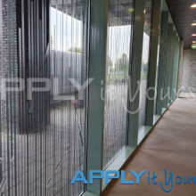 transparent window film, custom line design, reeds, design across multiple windows, apartment building, inside view, multiple windows