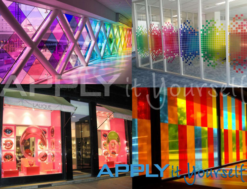 Transparent window film, large designs, across multiple windows, design across multiple windows, different designs