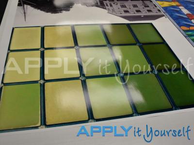 transparent window film, custom stained glass window film design, green