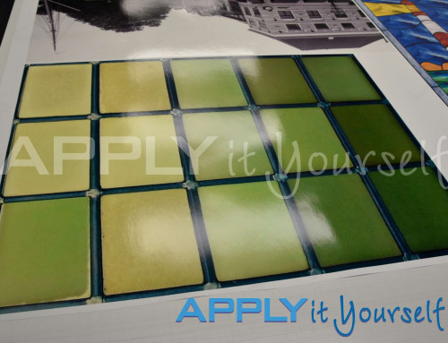 Transparent window film, custom stained glass window film design, green