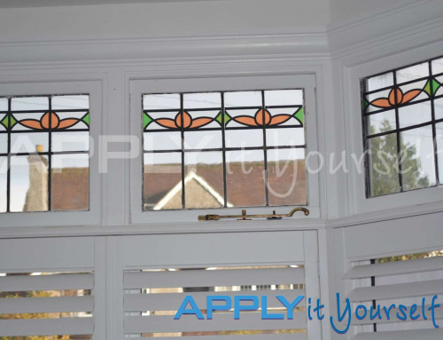 Transparent window film, own bespoke stained glass design, top windows, stained glass design