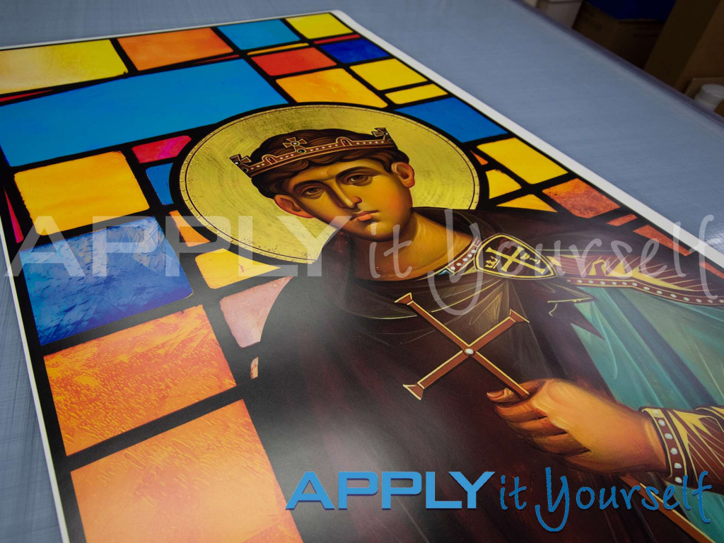 transparent window film, large photo, religious, own custom stained glass window film