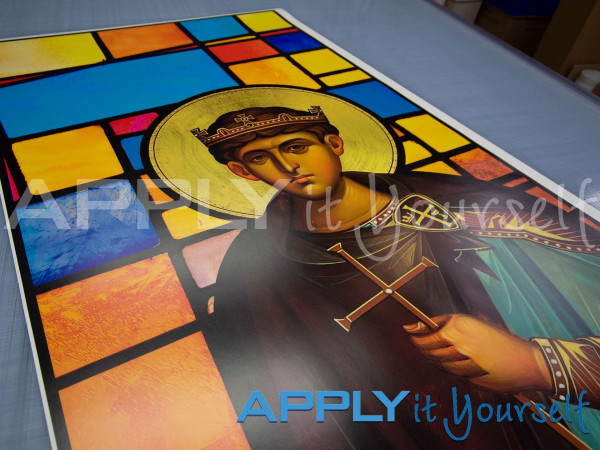 transparent window film, large photo, religious, own custom stained glass window film