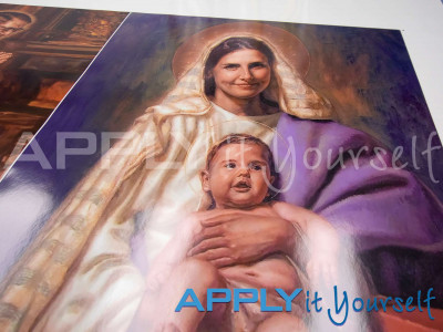 transparent window film, painting, maria, baby jesus