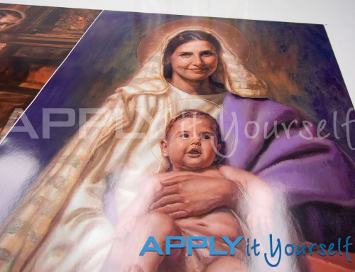 transparent window film, painting, maria, baby jesus