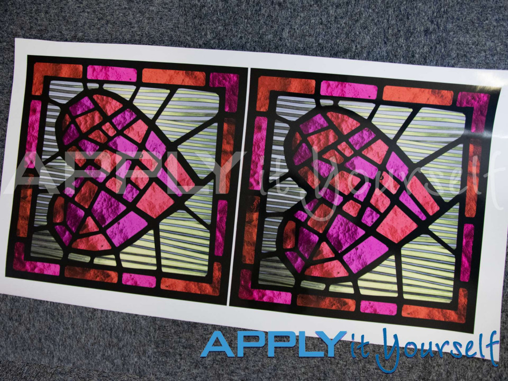 transparent window film, small, custom stained glass window film, heart