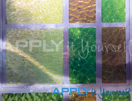 Transparent window film, close-up, custom stained glass window film design