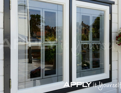 Custom, frosted window film, partial privacy, garage, outdoor view, APPLYitYourself, R01