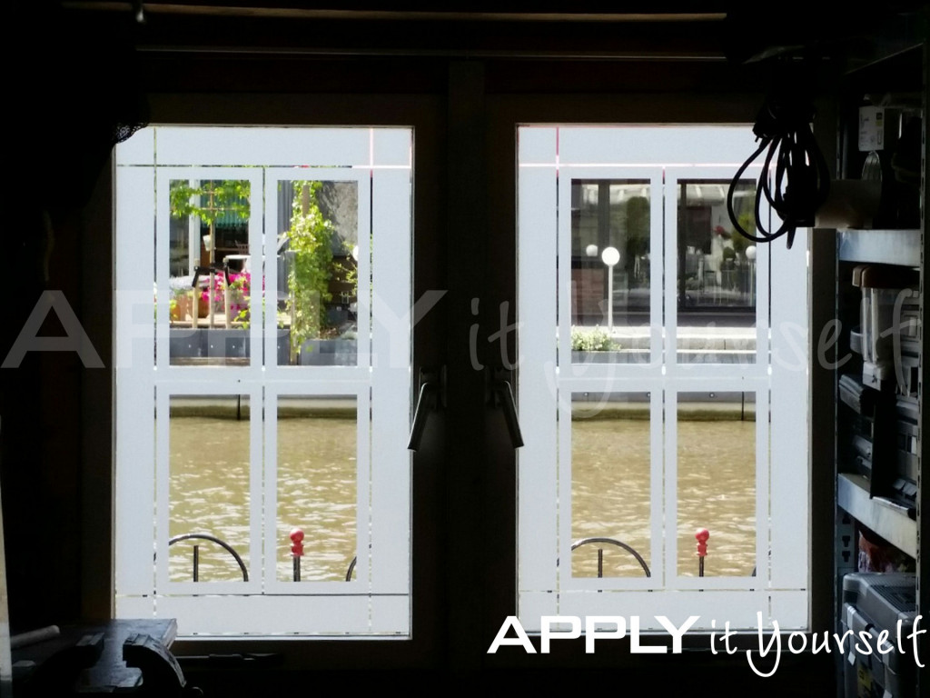 custom, frosted window film, partial privacy, garage, indoor view, APPLYitYourself, R01