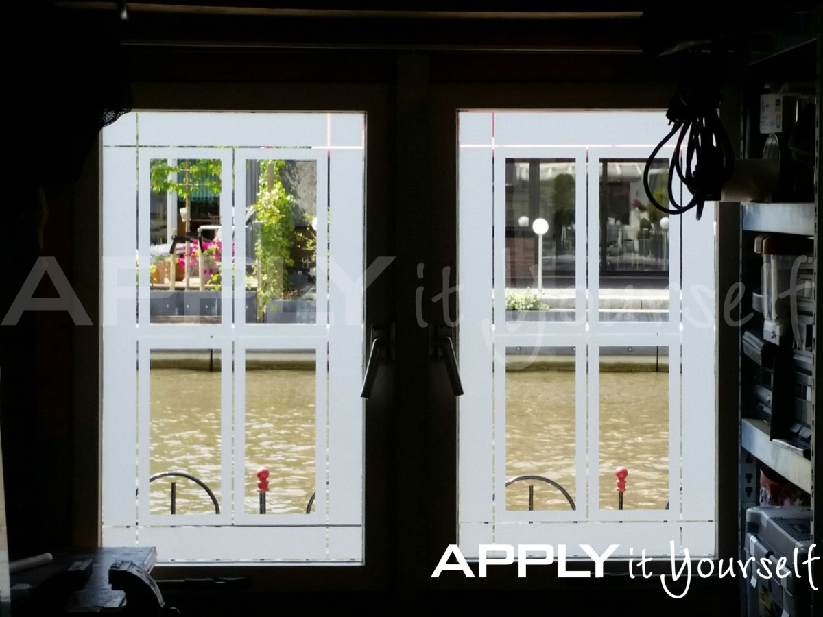 custom, frosted window film, partial privacy, garage, indoor view, APPLYitYourself, R01
