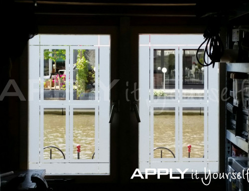 Custom, frosted window film, partial privacy, garage, indoor view, APPLYitYourself, R01
