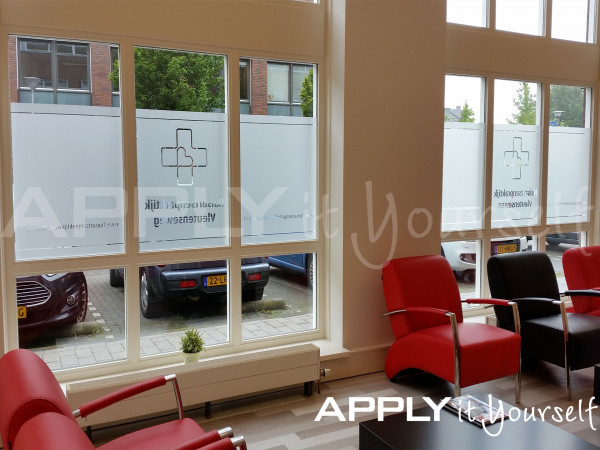 custom, frosted window film, privacy, waiting room, R01