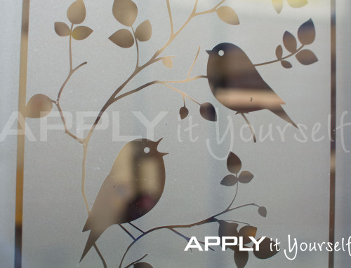 Custom, frosted window film, with birds and branches, R01