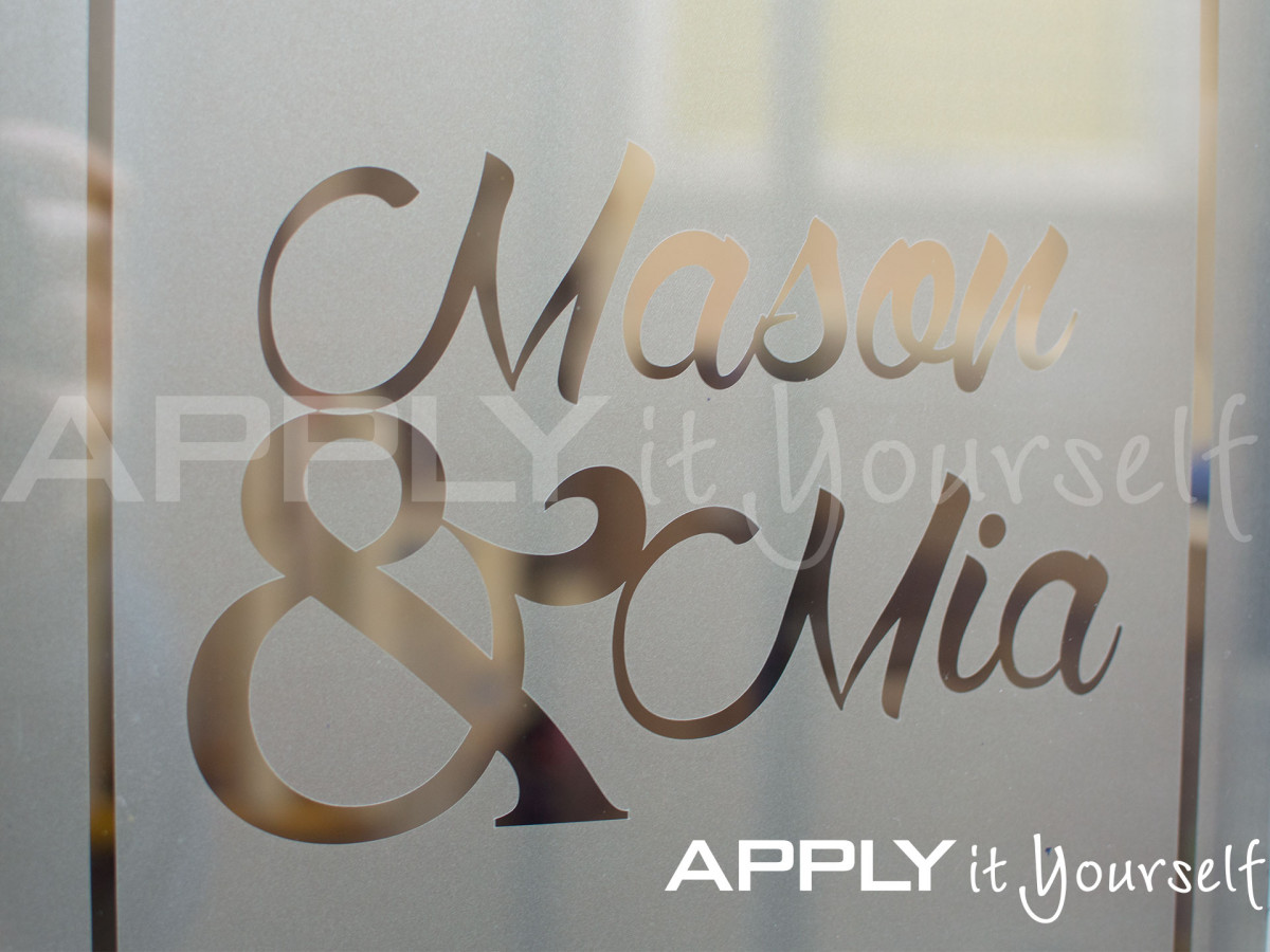 custom, frosted window film, with your name, border, R01