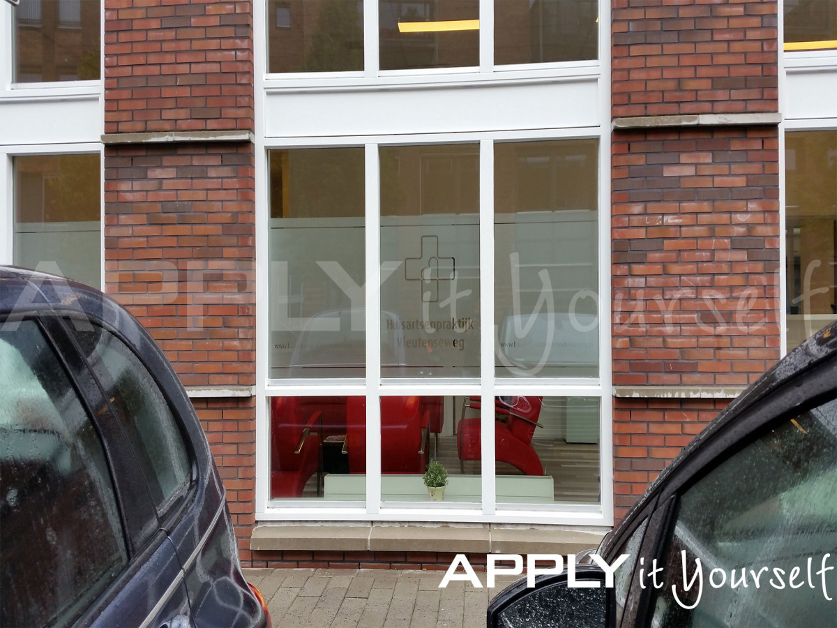 frosted window film, for privacy, waiting room, lines, logo, R01