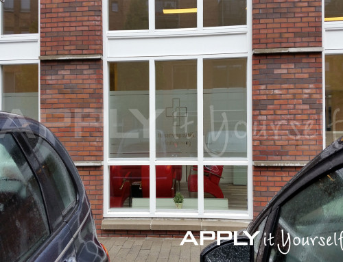 Frosted window film, for privacy, waiting room, lines, logo, R01