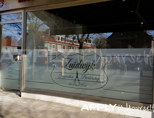 Frosted window film, large logo, store, barbershop, hair salon, mirror-image, R01